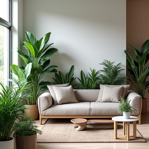 モダンなリビングに配置された室内プラントデザイン